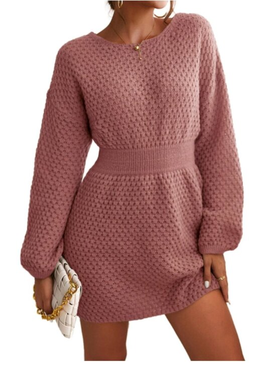 Cupshe Dresses & Skirts - CUPSHE Women's Dress Round Neck Textured Knit Mini Sweater Dress